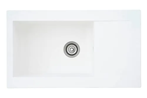 Respekta Mineralite Einbauspüle Denver 86x50 cm - Weiß - Sanitäranlagen & Zubehör: Hochwertige Einbauspüle mit Abtropffläche, ideal für Spülenunterschränke ab 60 cm, beständig durch 60 % Mineralstoff und 40 % Kunstharz.