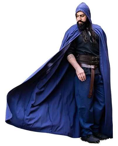Leonardo Carbone® Unisex Mittelalter Umhang Gunnar - Mittelalter Kleidung Damen & Herren, Cape Männer, Hobbit Kostüm, LARP, Wikinger, Cosplay, Halloween, Karneval - 100% Baumwolle Blau