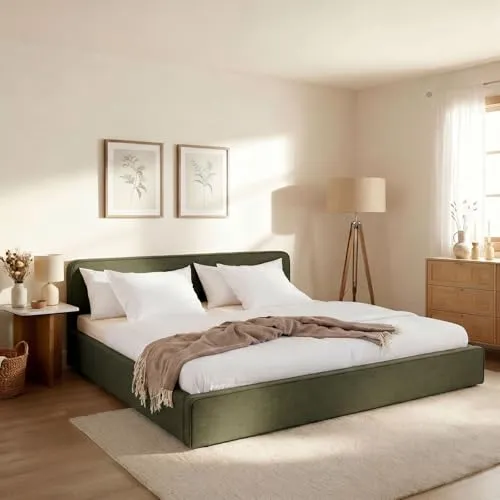 LATINI Polsterbett 180x200 cm mit höhenverstellbarem Kopfteil – Grün - Das LATINI Polsterbett vereint elegantes Design und Komfort. Mit höhenverstellbarem Kopfteil für individuelle Anpassung und stabilem Holzrahmen. Inklusive Lattenrost, ideal für entspannte Nächte.