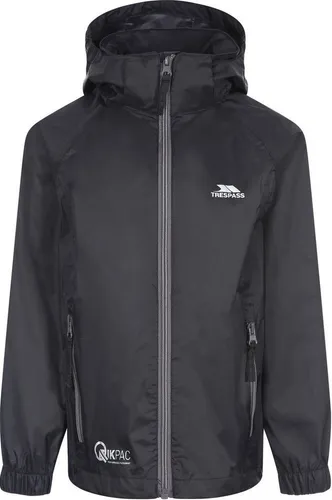 Trespass Regenjacke schwarz für Kinder 98/104 - Wasserabweisende Regenjacke für Kinder im Alter von 3-4 Jahren, aus 100% Polyester, ideal für nasse Tage und Outdoor-Abenteuer.
