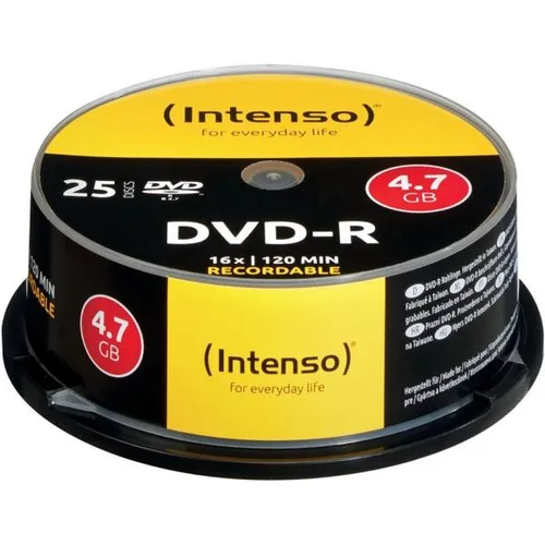 Intenso 4101154 DVD-R Rohling 4.7GB - 25 St. Spindel - Rohlinge, ideal für die Speicherung von Daten, Filmen oder Musik mit hoher Qualität und zuverlässiger Haltbarkeit.