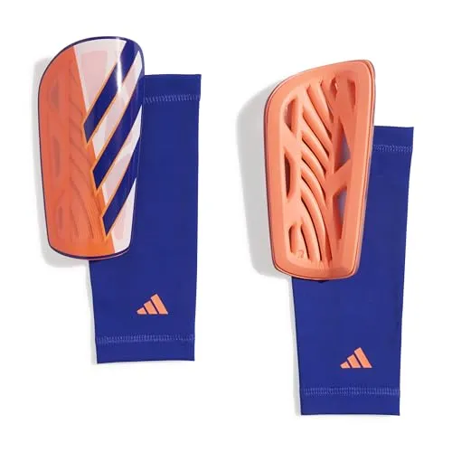 adidas Unisex TIRO SHINGUARD League, Off White/Lucid Blue, M - Schienbeinschoner aus 100 % Styrol-Butadien-Kautschuk mit flexiblem, asymmetrischem Design und inklusive Kompressionsmanschetten für optimalen Halt und Schutz.