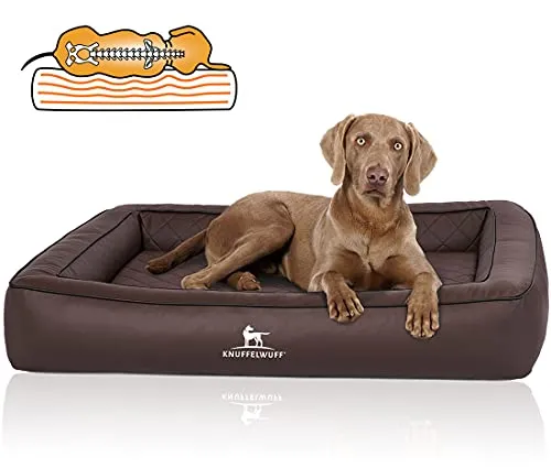 Knuffelwuff Orthopädisches Hundebett Hampstead 85 x 65cm Braun - Hundebett für optimalen Schlaf und Erholung, mit orthopädischer Liegefläche für Druckentlastung und aus pflegeleichtem Kunstleder – ideal für gesunde und glückliche Hunde.