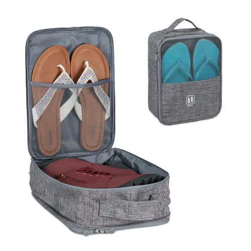 Schuhtasche Reise Schuhkoffer grau - Praktische Sporttasche für Reisen, mit 3 Fächern für optimale Schuhorganisation und aus robustem Polyester gefertigt.
