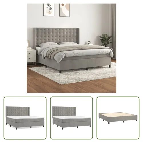 The Living Store Boxspringbett mit Matratze Hellgrau 160x200 cm Samt