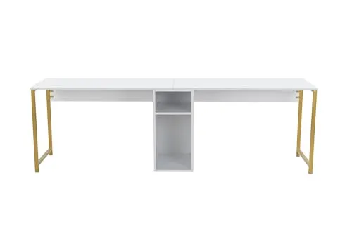 Calicosy Doppelschreibtisch, Weiß, Holzwerkstoff - Kinderschreibtische, ideal für ein aufgeräumtes Arbeitszimmer, mit viel Stauraum und elegantem Design, perfekt für Lernmaterialien und Präsentationen.