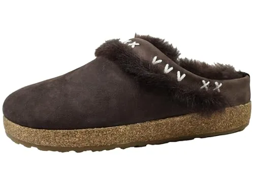 HAFLINGER Schuhe Damen Hausschuhe Pantoffeln Lammfell Clog Shetland 731003, Größe:42 EU, Farbe:Braun