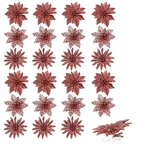 com-four® 24x Deko-Blume mit Clip, glitzernde Blüte zum Anklemmen