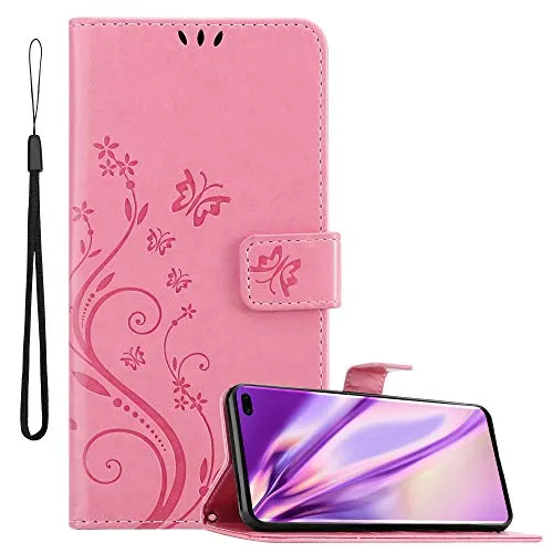 Cadorabo Hülle kompatibel mit Samsung Galaxy S10 Plus Blumen Design aus Kunst Leder Flip Klappbare Stoßfeste Magnetische [Standfunktion] [Kartenfächern] Cover Hülle für Galaxy S10 Plus Tasche in Rosa