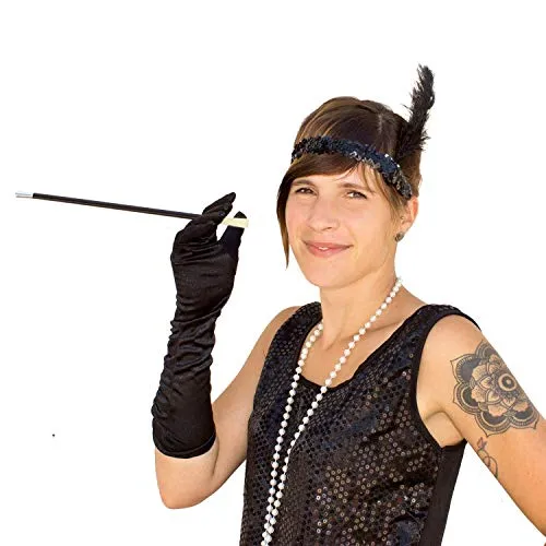 Oblique Unique® Damen Stirnband im 1920er Jahre Stil mit Feder Kopfschmuck für Motto Party Fasching Karneval Charleston Kostüm Accessoire Schwarz