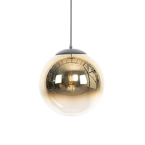 Qazqa Art Deco Pendelleuchte, Pendellampe - Pallon - Schwarz Gold, 33cm, Ideal als Küche lampe, Schlafzimmerlampe und Wohnzimmerlampe