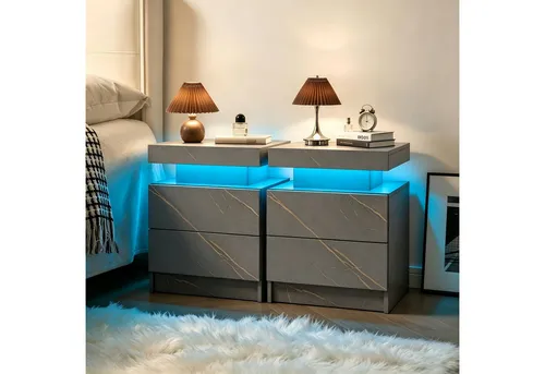 Fine Life Pro Nachttisch LED-Nachttische (2er-Set) – Stilvolle Beistelltische mit LED-Beleuchtung