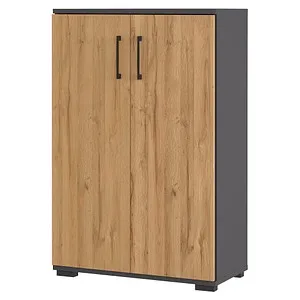 AKTENSCHRANK GW-PROFI 2.0 - Büroschränke mit 2 Drehtüren und 2 Einlegeböden, stilvolles Design in Grandson-Eichefarben und Graphittönen, ideal für ein ordentliches Homeoffice.