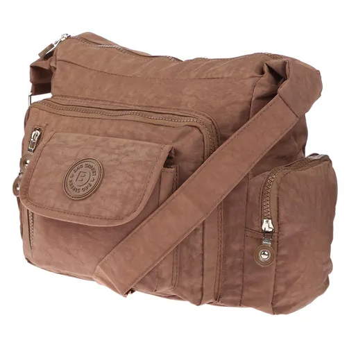 Bag Street Umhängetasche aus Crincle Nylon - Braun - Leichte Handtasche aus robustem Crincle Nylon mit praktischer Fächeraufteilung. Ideal für den Alltag, Größe: ca. 30 x 22 x 15 cm, Gewicht: ca. 100 g.