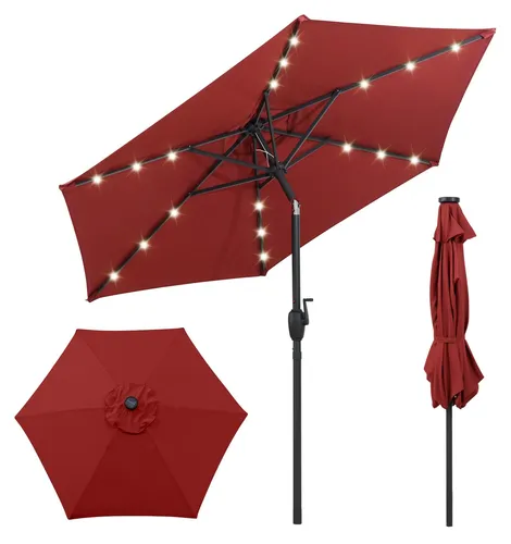 COSTWAY Sonnenschirm 230cm mit LED-Solar-Beleuchtung in rot von Costway