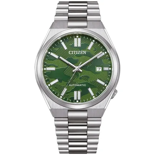 CITIZEN TSUYOSA Automatik - CAMO NJ0159-86X - Silber/Grün - Herrenuhr mit elegantem Camouflage-Design, automatischem Uhrwerk und 40 Stunden Gangreserve. Robustes Saphirglas und Edelstahlarmband sorgen für Langlebigkeit und Stil.