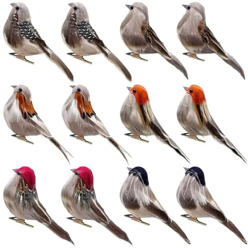LWINGFLYER 12 Stück pro Packung künstliche Vögel Federkiel-Schaumstoff-Dekoration mit Clip geeignet für Weihnachten Kunsthandwerk Gartendekoration