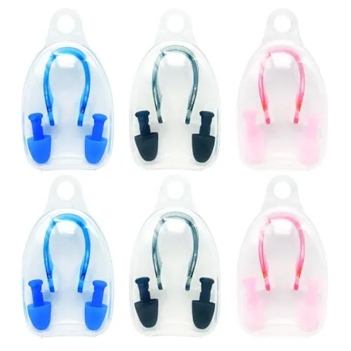 SAIIURV 6 Stück Schwimm-Nasenklammer und Ohrstöpsel-Set, Schwimm-Ohrstöpsel, wasserdicht, Nasen-Ohrenschutz, Silikon-Nasenstöpsel, Schwimmnasengriff, Nasen-Pegs, Schwimmen, Wasser, Sport, Pool (6