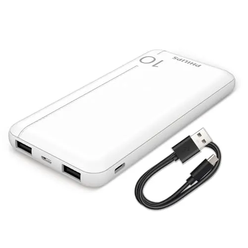 Philips Slim Powerbank 10000mAh mit LED + Micro-USB Kabel White