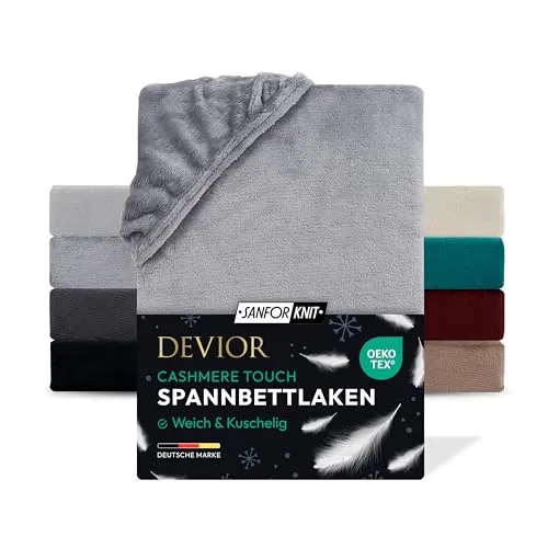 Produktbild Devior Cashmere Touch Spannbettlaken, Grau, 90x200-100x200 cm – Flauschig weich & wärmend – Mikrofaser mit 190 g/m²– Winter-Spannbetttuch für Topper & Matratzen – Oeko-TEX Zertifiziert
