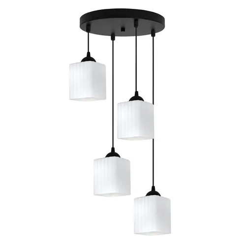 LAMPA WISZĄCA RIFFLE CZARNA 4-PŁ BIAŁY SZEŚCIAN E27 OW