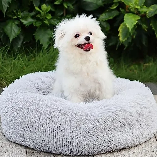 Hundebett Rund 70cm Waschbares Plüschbett für Große Katzen und Kleine Hunde