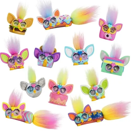 FURBY Minis Figuren 12er-Pack Serie 1, 2,5 cm große interaktive Plüschtiere für Mädchen und Jungen ab 5 Jahren, Bunte Figuren mit beweglichen Augen und lustiger Frisur zum Sammeln und Tauschen