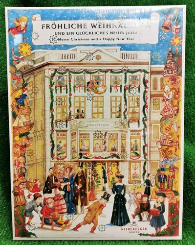 Maxi Adventskalender Cafe Niederegger mit 32 Türen - Adventskalender mit 32 Türchen, gefüllt mit feinen Marzipan Pralinen, ideal für die Vorweihnachtszeit und ein Genuss für Schokoladenliebhaber.