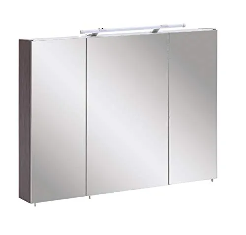 Schildmeyer Spiegelschrank Dorina 90 cm - 3-türiger Spiegelschrank mit höhenverstellbaren Glasböden und moderner LED-Beleuchtung, ideal für eine ordentliche und stilvolle Badezimmergestaltung.