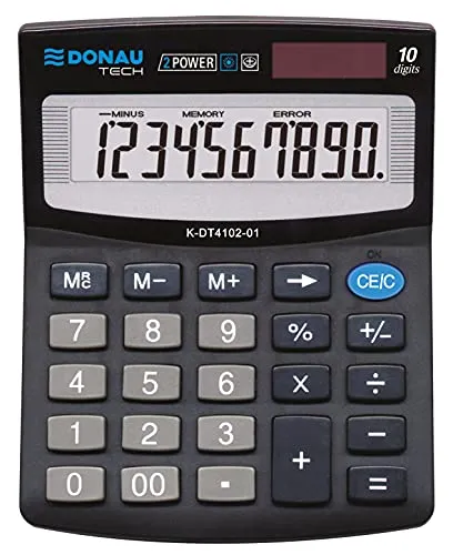 Tischrechner DONAU TECH/K-DT4102-01 10-Stellig Wurzelfunktion/ 125x100x27mm/ Farbe: Schwarz/Rechner mit 10-stelliger Anzeige/Dual-Power Solar