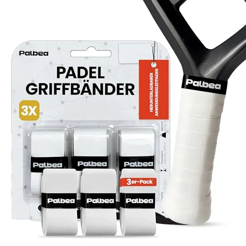 Palbea Padel Griffband - 3er-Pack - Extra Klebrig - Weiß - Hohe Schweißabsorption - Rutschfestes Padel Tennis Overgrip - Weiche Oberfläche - Speziell für Padel-Schläger entwickelt.