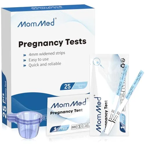 MOMMED Schwangerschaftstest Frühtest (25 mIU/ml), 25 X frühschwangerschaftstest mit 25 X Urinsammelbehälter, HCG Test, Pregnancy Test mit einer Genauigkeit von über 99%, einzeln verpackt