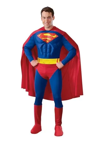 Rubie's 3888016 - Superman Muscle Chest Adult Kostüm - Kostüm-Outfits für Erwachsene, klassisches Superman-Kostüm mit 3D-Torso und Umhang, ideal für beeindruckende Halloween-Auftritte
