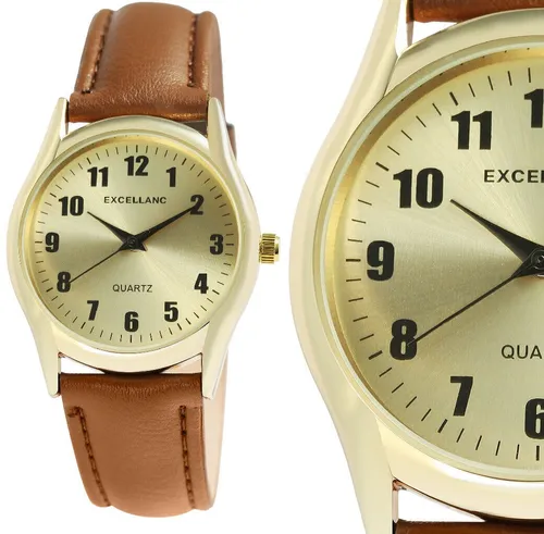 kleine Damenuhr Frauen Braun Gold Quarz analog Armbanduhr Kunstleder 29/226 NEU