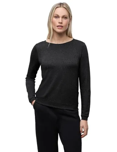 Street One Damen 3228687 Glitzer Strick-Look Shirt, Schwarz, 36 - Damenblusen mit Glitzer-Strick-Look und U-Boot-Ausschnitt, ideal für einen glamourösen Auftritt im Alltag.