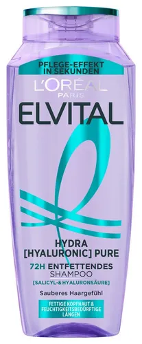L'Oréal Paris Elvital Entfettendes Shampoo 6 x 300 ml - Shampoo für fettige Kopfhaut mit Salicylsäure und Hyaluronsäure, reinigt gründlich und spendet 72 Stunden Feuchtigkeit für die Längen. Ideal für frisches und gesundes Haar.