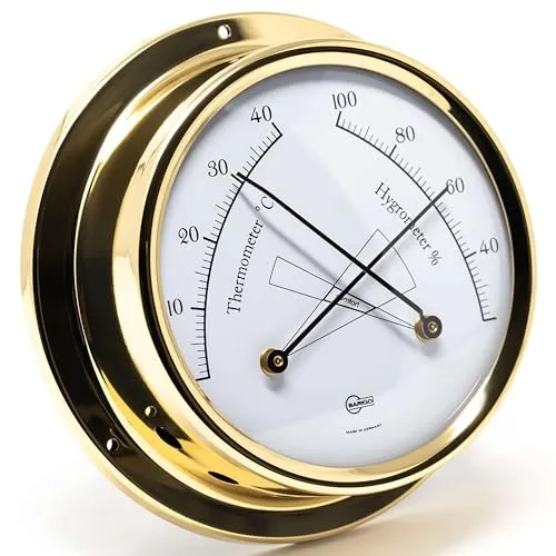 Barigo Klimamesser TEMPO 983MS Thermo-Hygrometer - Hygrometer mit Thermometer, elegantes Messinggehäuse, ideal für präzise Innenraummessungen und stilvolle Raumgestaltung.