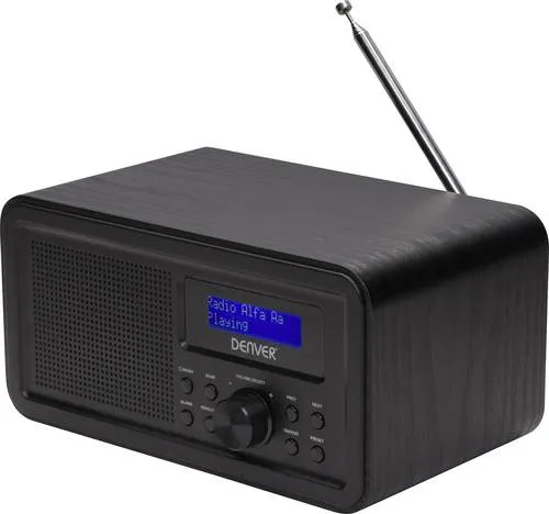 Denver Radio DAB-30 Black DAB+ - Stylisches Echtholz Kofferradio, DAB+ Empfang, Weckerfunktion und beleuchtetes LC-Display