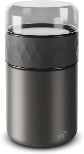 alfi ENDLESS FOOD MUG 500ml, caviar black - Thermobehälter aus Edelstahl mit Snackpot, hält 5 Std. warm und 10 Std. kalt, spülmaschinenfest und BPA-frei für abwechslungsreiche Mahlzeiten unterwegs.