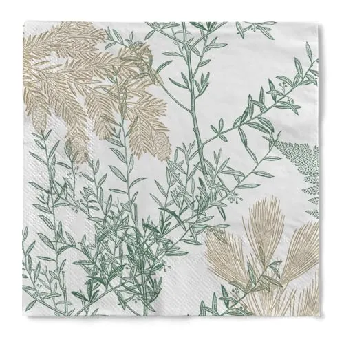 HAPPY PAPER Serviette Frazia (Zweige) in Gold/Grün aus Tissue 3-lagig, Einweg Weihnachtsserviette, ideal für Advents- & Weihnachtsfeiern Weihnachten, 33 x 33 cm, 20 Stück