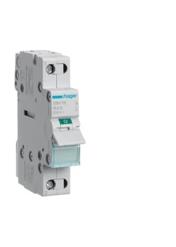 Hager SBN116 Ausschalter 16A 230V AC - Robuster Ausschalter 16A, geeignet für die einfache Steuerung elektrischer Geräte. Mit Berührungsschutz IP2x und Platz für individuelle Beschriftungen.