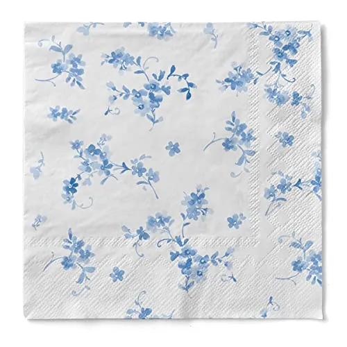 Sovie HOME Serviette BONNIE, BLAU, 3-lagiges Tissue, 33 x 33 cm, 1/4 Falz, 20 Stück, zartes Blütendesign in Blau, elegante Tischdekoration, Ideal für Garten- & Sommerfeste, Hochzeiten