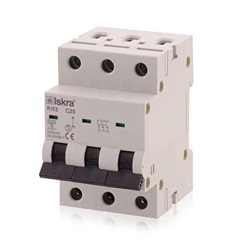 Sicherungsautomat Leitungsschutzschalter MCB Eco-Line, 25A, Typ C, 3-polig, 400V, bietet effektiven Schutz, 1 Stück