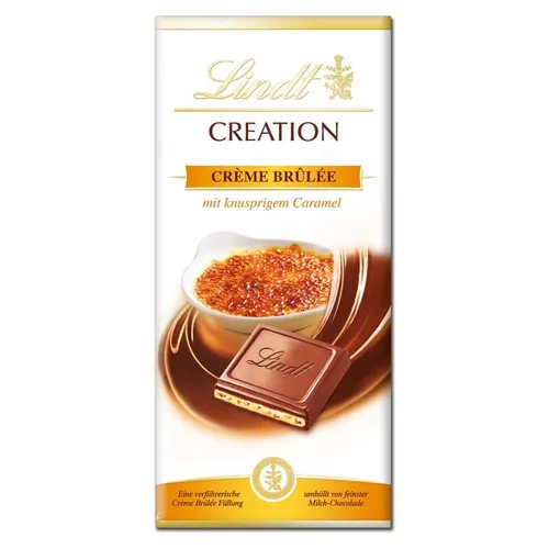 Lindt Creation Creme Brulee Schokolade 150g - Genießen Sie die feine gefüllte Schokolade mit Karamellgeschmack, ideal für alle Anlässe. Perfekt zum Verschenken oder selbst Verwöhnen.