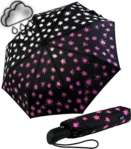 iX-brella first class Automatik Wetprint - Farbwechsel Regenschirm - Taschenschirm für Damen mit Farbwechsel bei Nässe, Auf-Zu Automatik und ergonomischem Griff. Ein echter Hingucker, der bei Regen seine Farbe ändert und Spaß im Regenwetter bringt.
