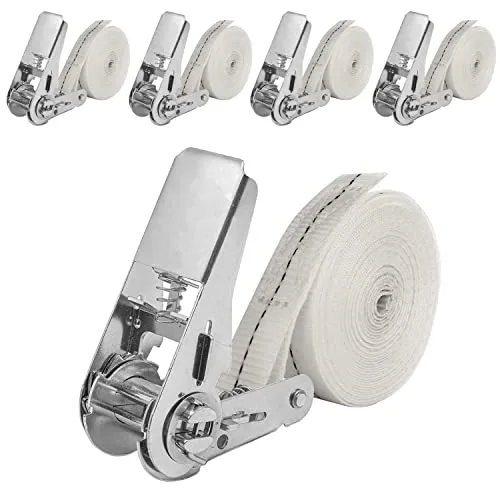 NIUXX 4 Stück 6m Spanngurte mit Ratsche, Ratschengurte Zurrgurte 25mm, Belastung 800 kg, Extrem robuste Zurrgurte für Ladungssicherung, weiß