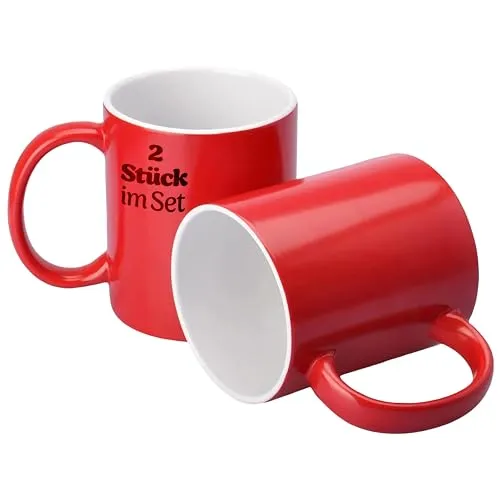 KONZEPT Kaffeetassen 300 ml, 2er Set Tassen aus Keramik, Teetassen mit Henkeln, in Rot, ideal für Kaffee, Tee, Milch, Schokolade