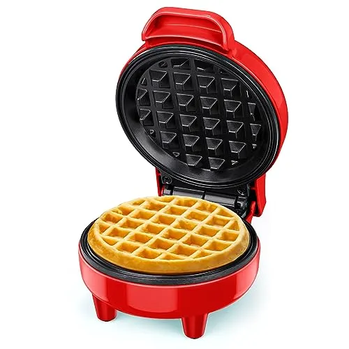 SNAILAR Mini Waffeleisen Belgische Waffel Maschine Kleines Waffeleisen Klassische, für Kindergeburtstage, Familienfeiern, Ostern oder Weihnachten, Niedlich kompaktes Design, 550 Watt, Rot