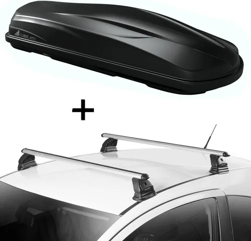 Dachbox CUBE470 470 Liter schwarz glänzend mit Dachträger VDP EVO ALU für DS 3 2010-2019 - Komplettset mit Dachbox (470L) und Dachträger, ideal für zusätzlichen Stauraum. Leichte Montage, robustes Material und abschließbar – perfekt für lange Fahrten mit Familie und Freunden.