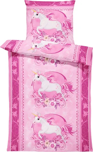 Einhorn Bettwäsche 135x200 cm Unicorn Pferd rosa pink Kinder Mädchen Microfaser